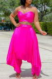 Pink Fashion Sexy Solid Bandage Backless Tops