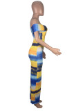 Gold Fashion Casual Print Backless Off the Shoulder Short Sleeve Dress