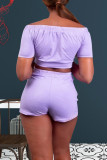 Black Fashion Solid Backless Off the Shoulder Short Sleeve Two Pieces