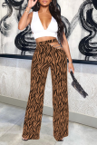Rose Red Sexy Animal Print Print Hollowed Out Straight Mid Waist Speaker Full Print Bottoms