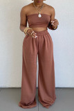 Brown Sexy Casual Solid Backless Strapless Sleeveless Two Pieces