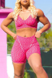 Pink Sexy Casual Print Backless Spaghetti Strap Sleeveless Two Pieces