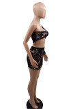 Multicolor Fashion Sexy Print Backless One Shoulder Long Sleeve Two Pieces