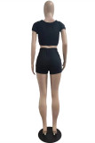 Pink Fashion Casual Solid Bandage O Neck Short Sleeve Two Pieces