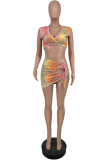Orange Fashion Sexy Print Vests V Neck Sleeveless Two Pieces
