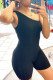 Black Casual Solid Patchwork Oblique Collar Skinny Rompers