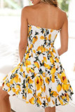 Red Fashion Street Print Patchwork Strapless A Line Dresses