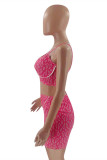 Pink Sexy Casual Print Backless Spaghetti Strap Sleeveless Two Pieces