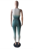 Blue Casual Sportswear Gradual Change Print Vests Pants O Neck Sleeveless Two Pieces
