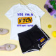 Black Fashion Casual Letter Print Basic O Neck Short Sleeve Two Pieces