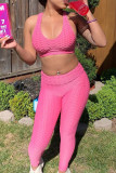 Pink Casual Sportswear Solid Vests Pants U Neck Sleeveless Two Pieces