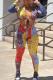 Colour Sexy Print Patchwork V Neck Skinny Jumpsuits