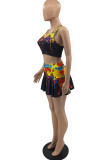 Grey Sexy Casual Print Vests U Neck Sleeveless Two Pieces