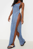 Blue Sexy Patchwork Solid Mesh Swimwears Cover Up