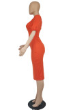 Red Sexy Casual Solid Basic V Neck Short Sleeve Dress