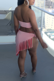 Pink Sexy Patchwork Tassel Bandage Swimwears