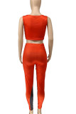Red Sportswear Solid Split Joint Contrast O Neck Sleeveless Two Pieces