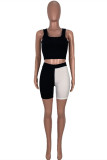 Black And White Casual Sportswear Solid Patchwork Square Collar Sleeveless Two Pieces