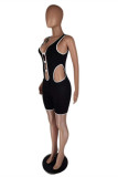 Black Sexy Casual Solid Hollowed Out Backless V Neck Skinny Romper