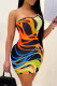Orange Fashion Sexy Print Backless One Shoulder Sleeveless Dress