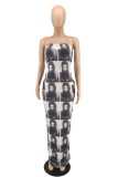 Grey Sexy Print Patchwork Strapless Trumpet Mermaid Dresses