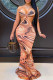 Earth Yellow Fashion Sexy Print Backless V Neck Sling Dress