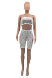 Black Fashion Sexy Print Backless Strapless Sleeveless Two Pieces