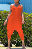 Blue Casual Solid Backless Spaghetti Strap Harlan Jumpsuits