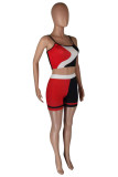 Red Black Sexy Casual Print Backless Spaghetti Strap Sleeveless Two Pieces