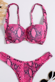 Pink Sexy Print Patchwork Buckle Swimwears