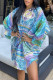 Blue Fashion Casual Print Basic Turndown Collar Shirt Dress