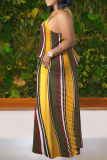 Yellow Casual Print Patchwork Spaghetti Strap Straight Dresses