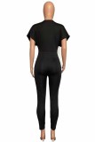 Yellow Fashion Casual Solid Basic V Neck Skinny Jumpsuits