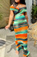 Orange Fashion Casual Print Backless Off the Shoulder Short Sleeve Dress