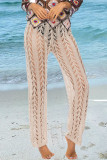 Apricot Sexy Solid Hollowed Out Loose Mid Waist Wide Leg Solid Color Bottoms
