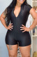 Black Fashion Casual Solid Basic Zipper Collar Skinny Romper