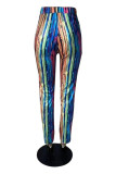 Turquoise Fashion Casual Print Basic Regular Mid Waist Trousers