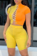 Lemon Yellow Sexy Solid Draw String Half A Turtleneck Short Sleeve Two Pieces
