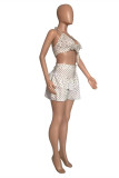 Pink Sexy Casual Dot Print Backless Halter Sleeveless Two Pieces Swimwear