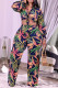 Multicolor Fashion Casual Print Bandage Turndown Collar Long Sleeve Two Pieces
