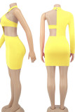 Pink Sexy Solid Hollowed Out Patchwork Asymmetrical Halter A Line Dresses