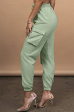 Black Casual Solid Split Joint Harlan Mid Waist Harlan Solid Color Bottoms