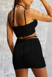 Pink Sexy Solid Hollowed Out Patchwork Frenulum Asymmetrical Collar Sleeveless Two Pieces
