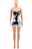 Black Sexy Print Patchwork Strapless Sleeveless Two Pieces