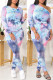 Blue Fashion Casual Print Tie Dye Basic O Neck Long Sleeve Two Pieces