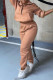 Brown Fashion Casual Solid Zipper Turndown Collar Two Pieces