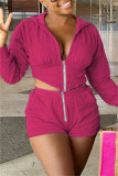 Deep Blue Fashion Casual Solid Hooded Collar Long Sleeve Two Pieces