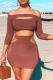 Dark Brown Sexy Solid Patchwork Off the Shoulder Three Quarter Two Pieces