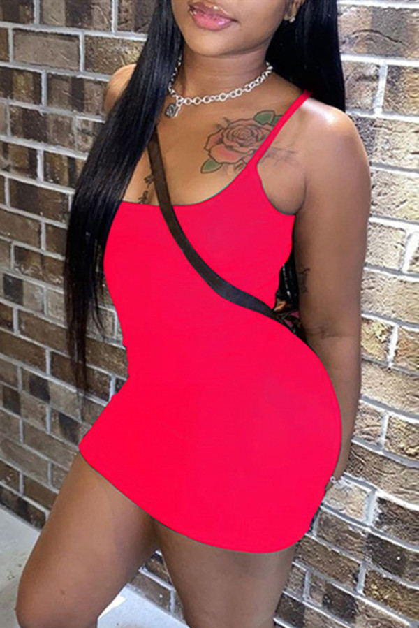 Red Fashion Sexy Solid Backless Spaghetti Strap Sleeveless Dress