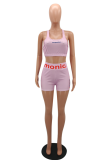 Pink Sportswear Print Patchwork Square Collar Sleeveless Two Pieces